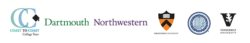 A list of university logos, including Coast to Coast, Dartmouth, Northwestern, Princeton, and Vanderbilt