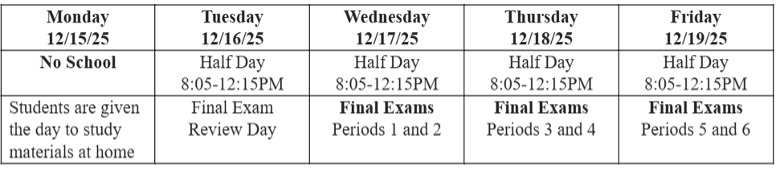2025 winter exam schedule